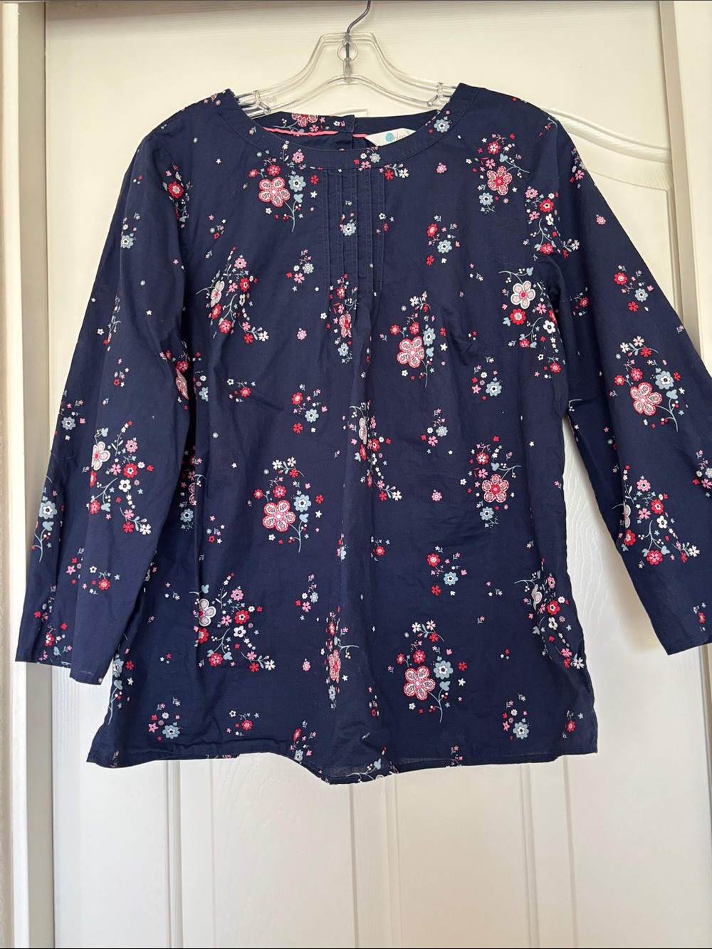 Boden Navy Floral Pintuck Tunic